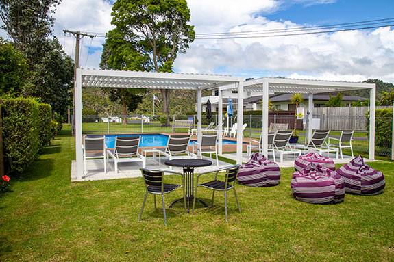 Bean bags by the pool